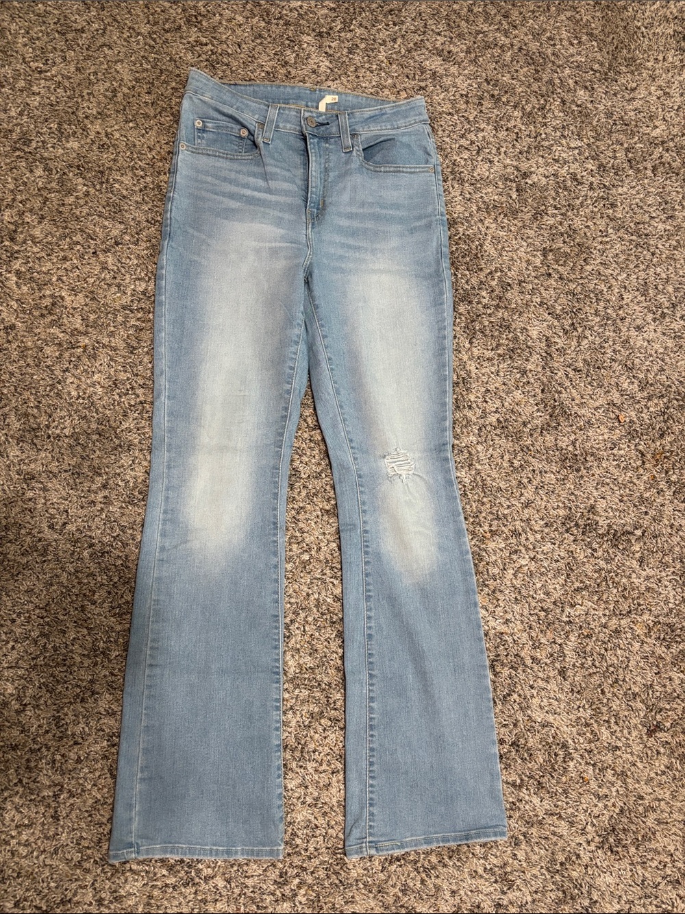Levi's Light Blue High Rise Bootcut Jeans with Knee Distress